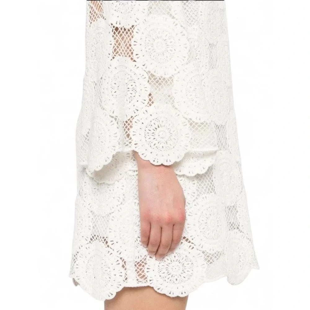 Zimmermann Junie Ivory Crochet Lace Tunic Mini Dress Resort 3/L/10 Bridal Boho - Picture 5 of 9